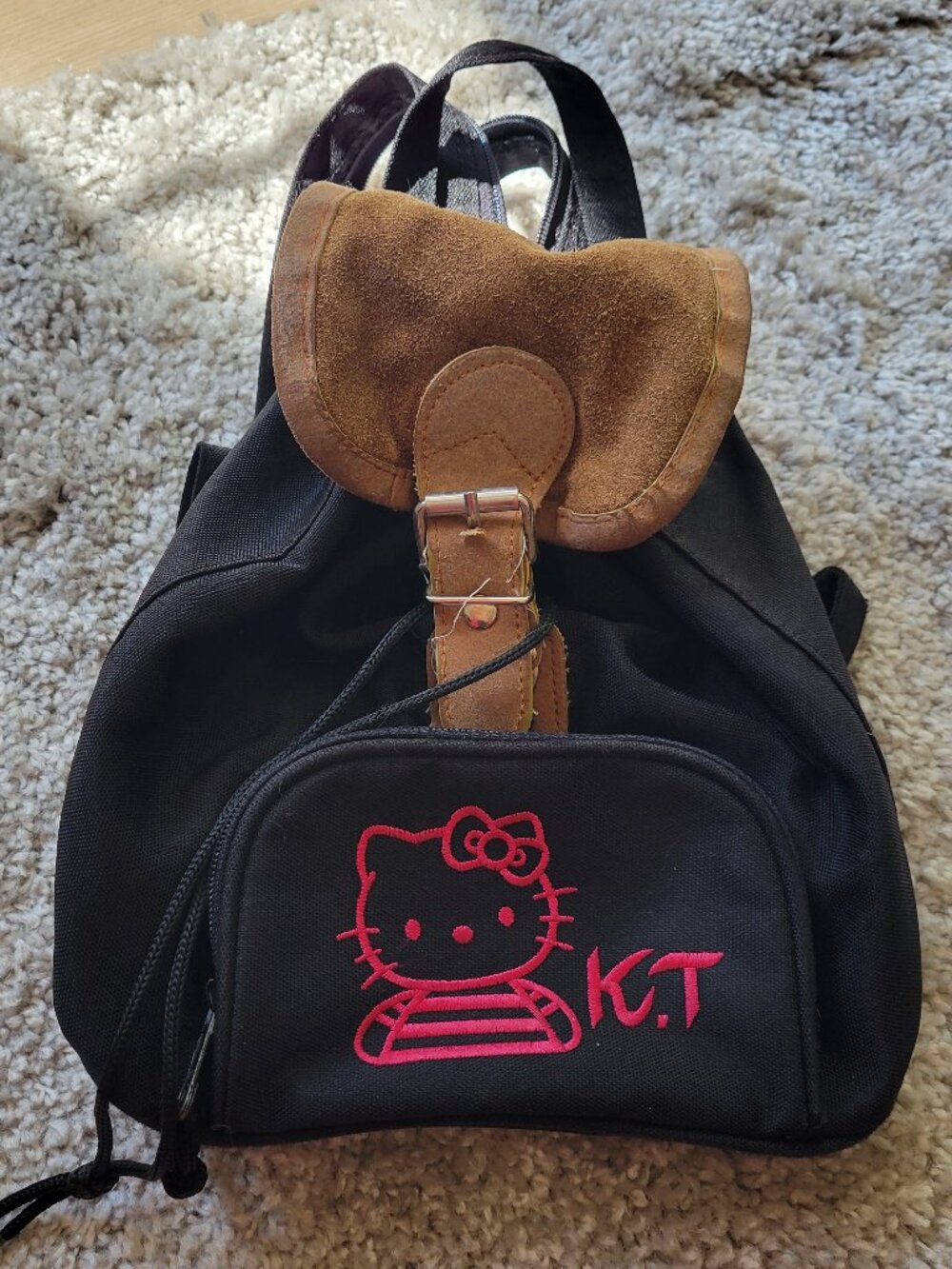Rare Vintage 1995 Sanrio Hello Kitty Black/Pink Mini Backpack (Canvas/Leather)